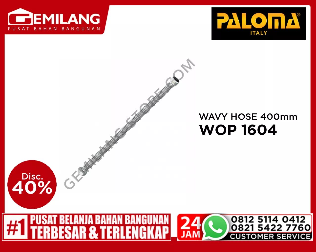 PALOMA WAVY HOSE G 1/2 x G 1/2 CHROME 400mm WOP 1604